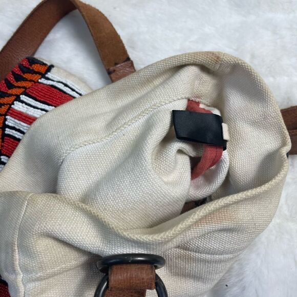 Jasper &Jeera beige canvas tote with multi color beads appliqué &leather straps - Picture 10 of 12